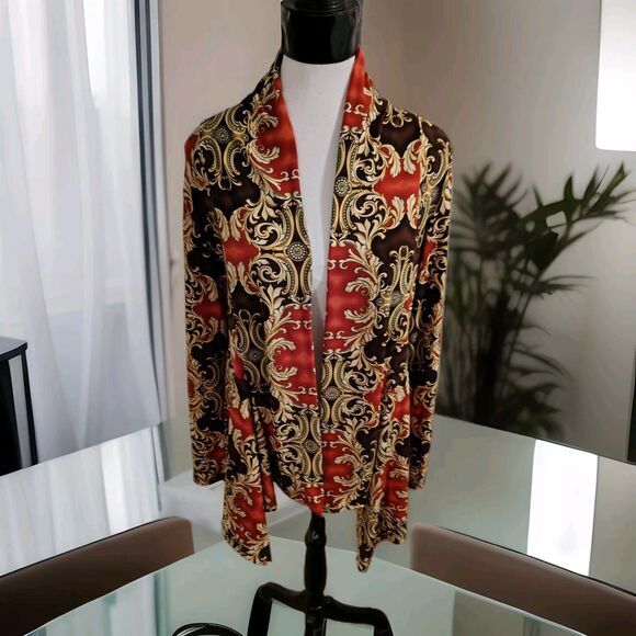Jostar Open Cardigan Size S Geometric Brown Slinky Made In USA - Picture 1 of 10